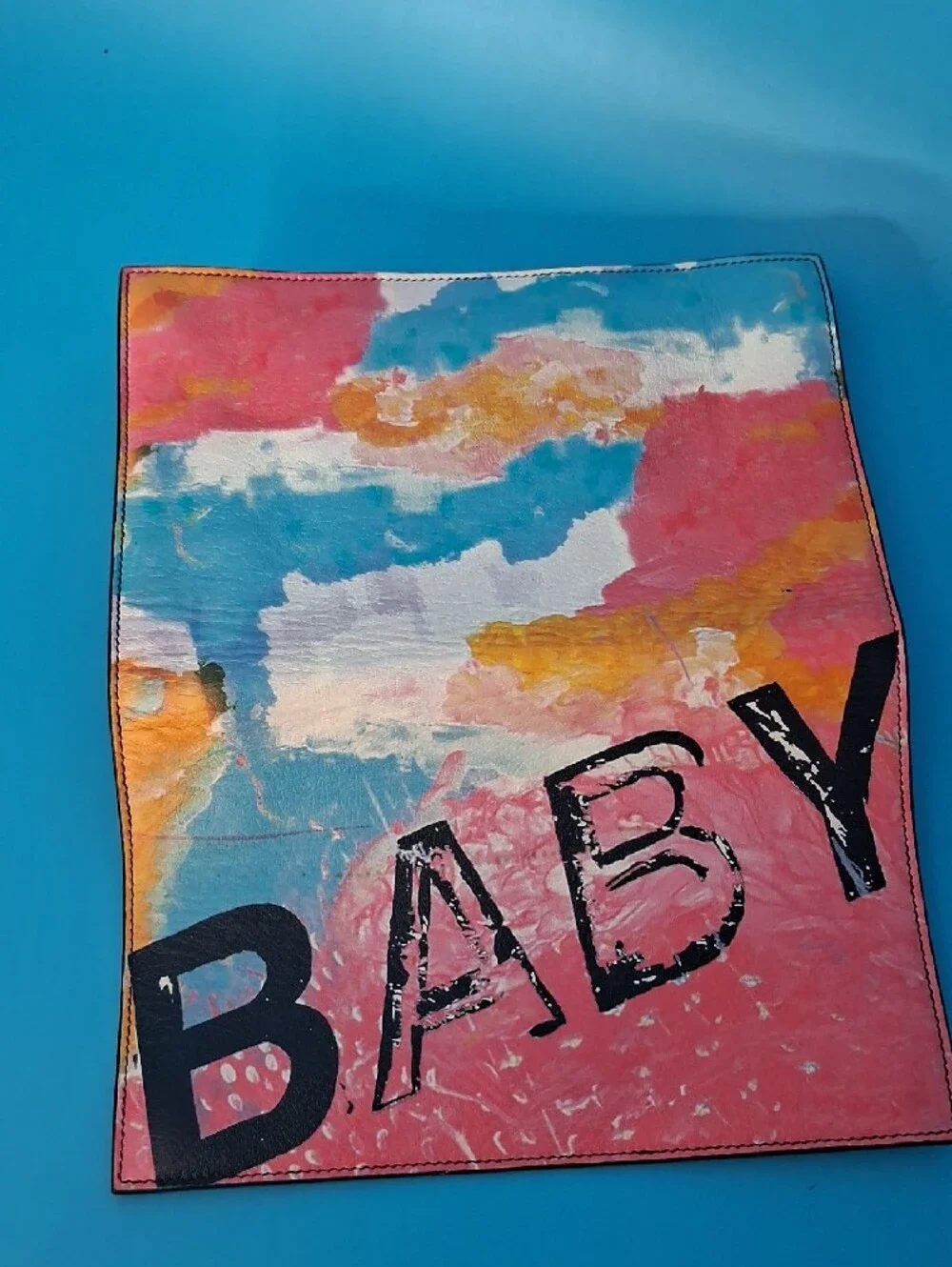 Saint Laurent Paris Colorful 'BABY' Graphic Pink Multi Clutch